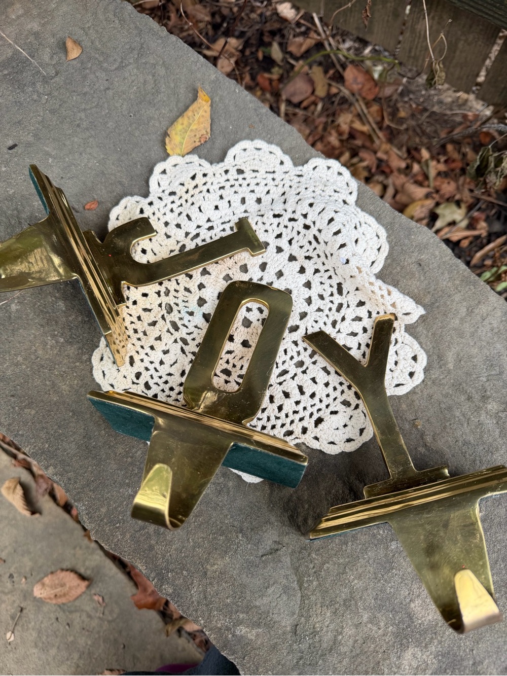 Brass 'JOY' stocking holders - Gold Accent Home Decor